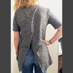 Forever 21 Split Open Back Gray Striped Top